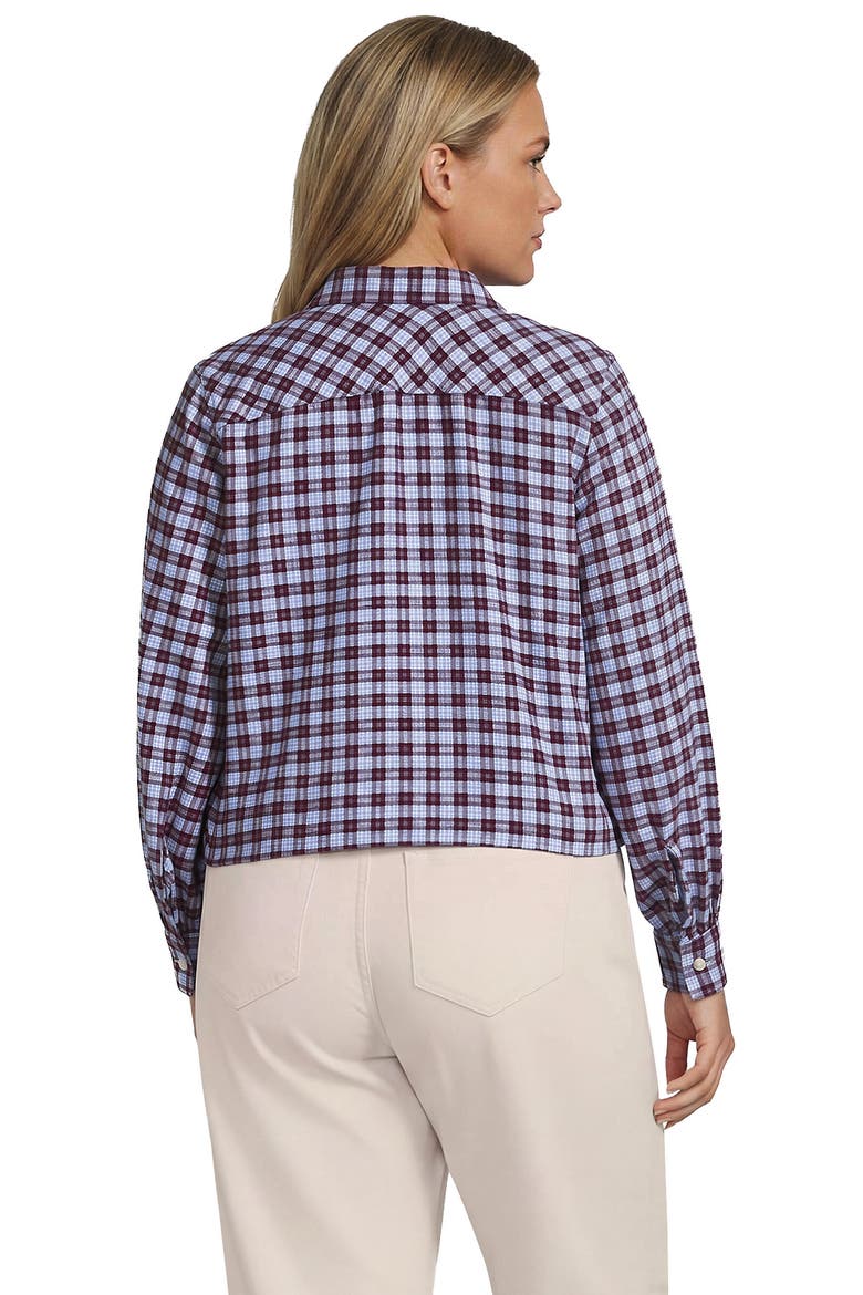 Plus Size Cropped Flannel Shirt, Alternate, color, French Blue/Burgundy Plaid