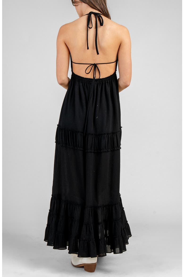 Gauze Maxi Halter Dress, Alternate, color, BLACK
