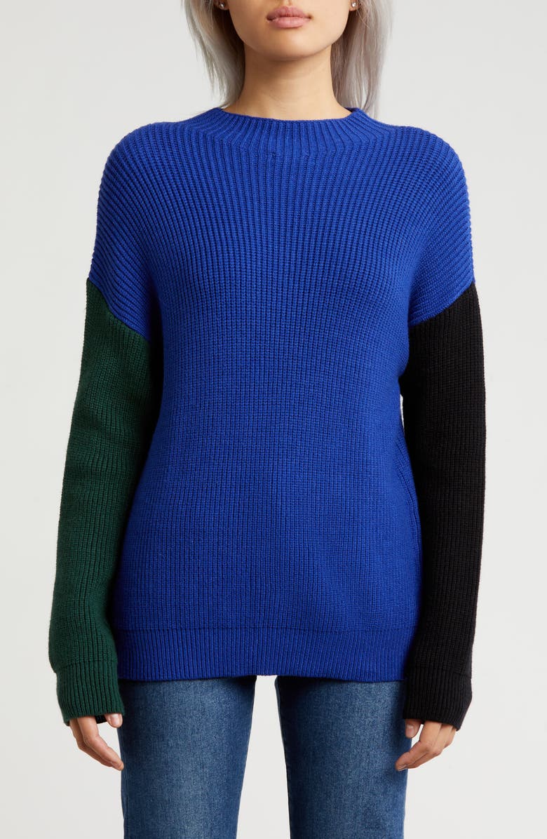 AREA STARS Two-Tone Knit Sweater, Main, color, Blue Multi