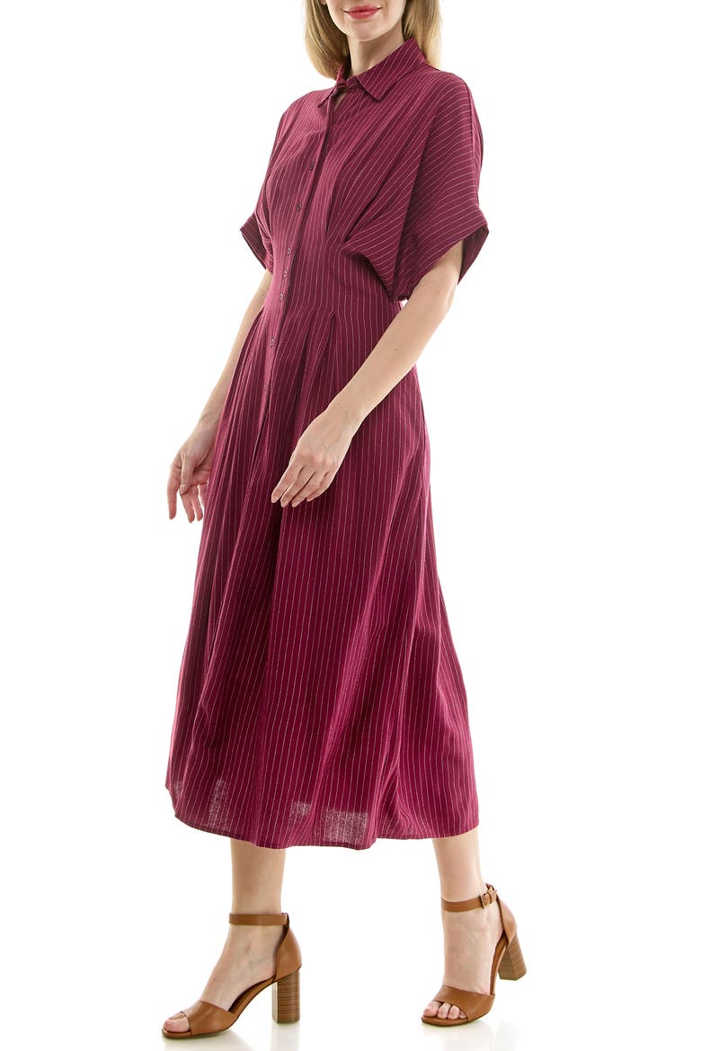 Stripe Short Sleeve Midi Shirtdress, Alternate, color, BURGUNDY STRIPE
