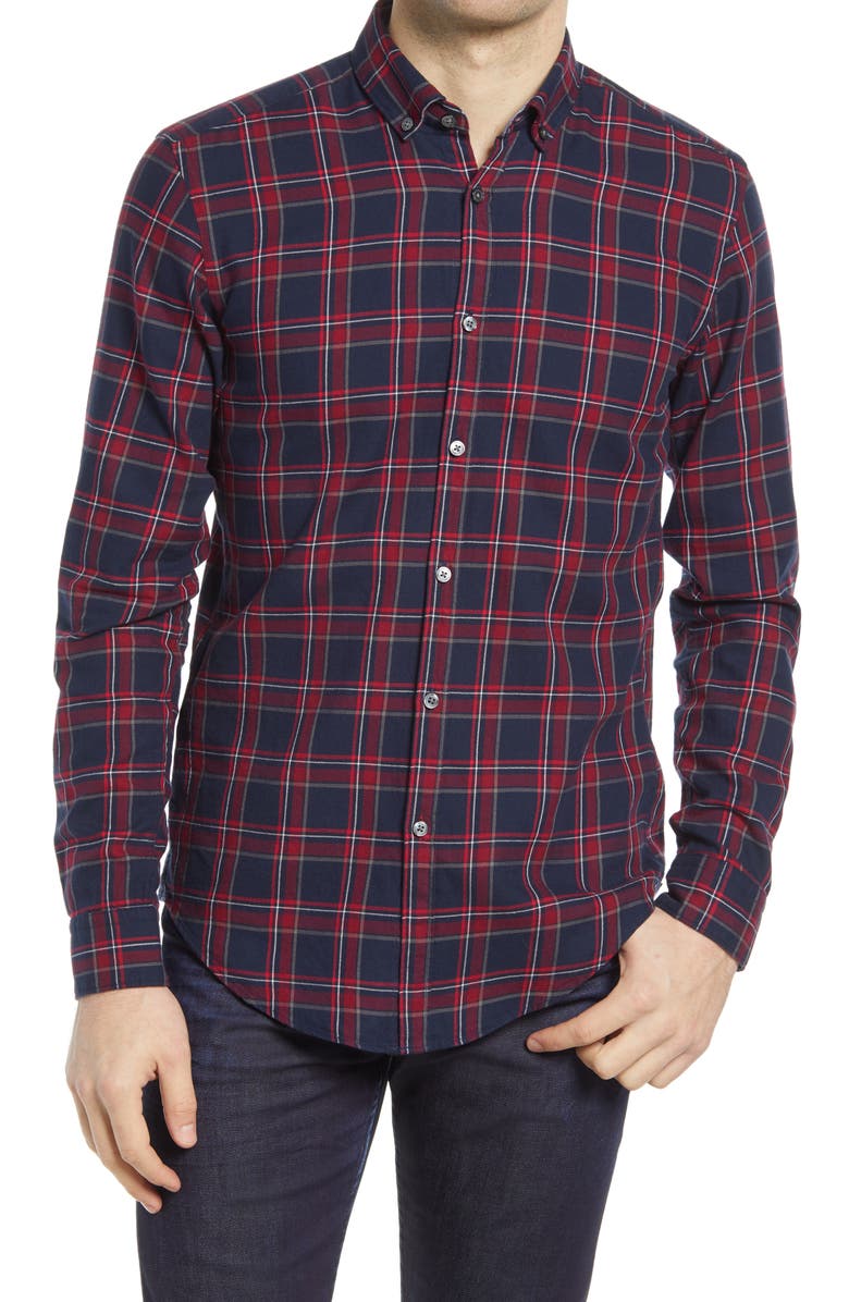BOSS Rikard Slim Fit Plaid Flannel Button-Down Shirt, Main, color,