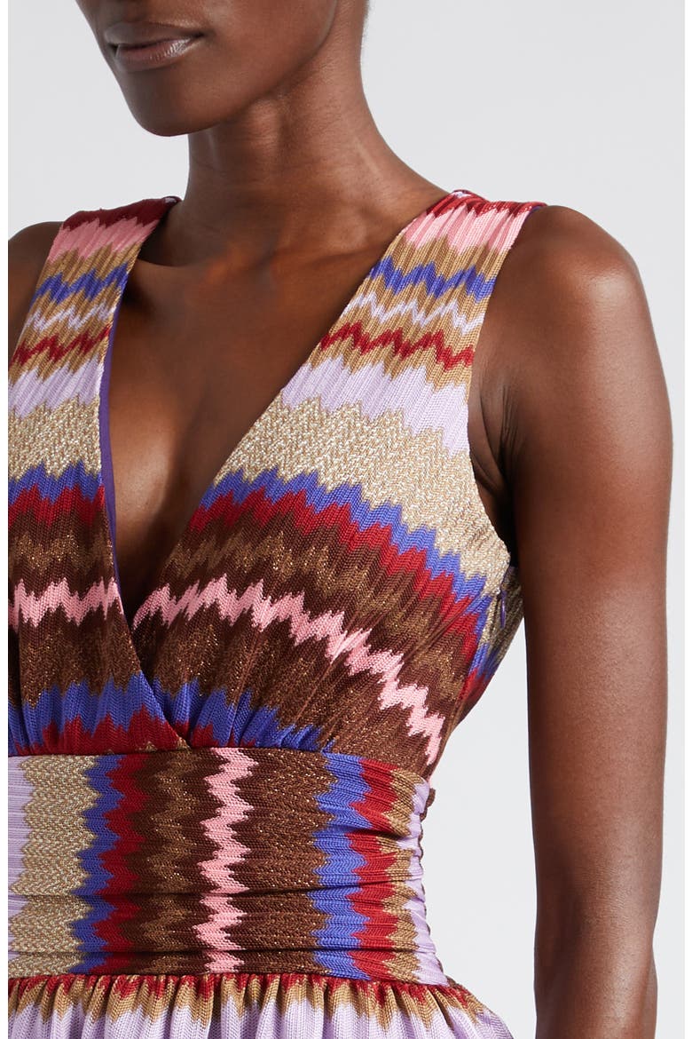 Laura Metallic Stripe Tiered Minidress, Alternate, color, CHEVRON HOLIDAY KNIT