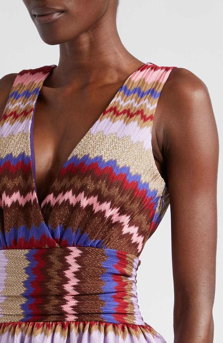 Ramy Brook Laura Metallic Stripe Tiered Minidress, Alternate, color, Chevron Holiday Knit