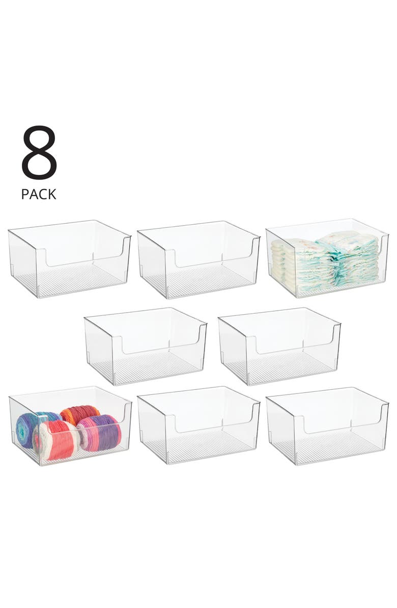 mDesign Household Plastic Storage Organizer Bin with Open Front - 8 Pack - Clear, Alternate, color, Clear