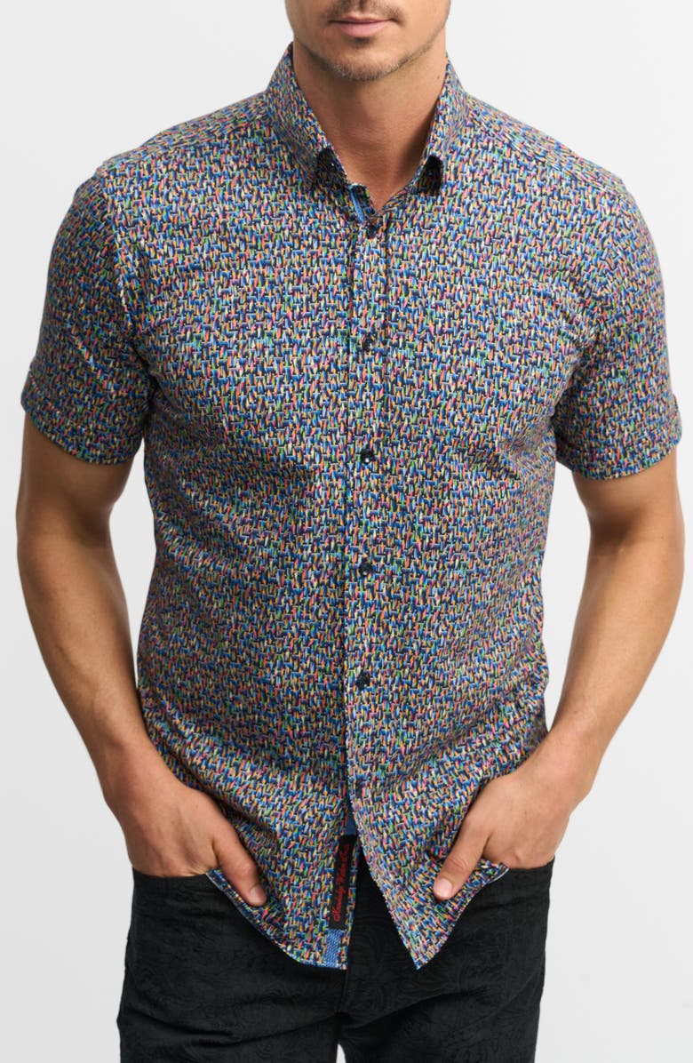 Robert Graham Ritter Knit Short Sleeve Button-Up Shirt, Main, color, 