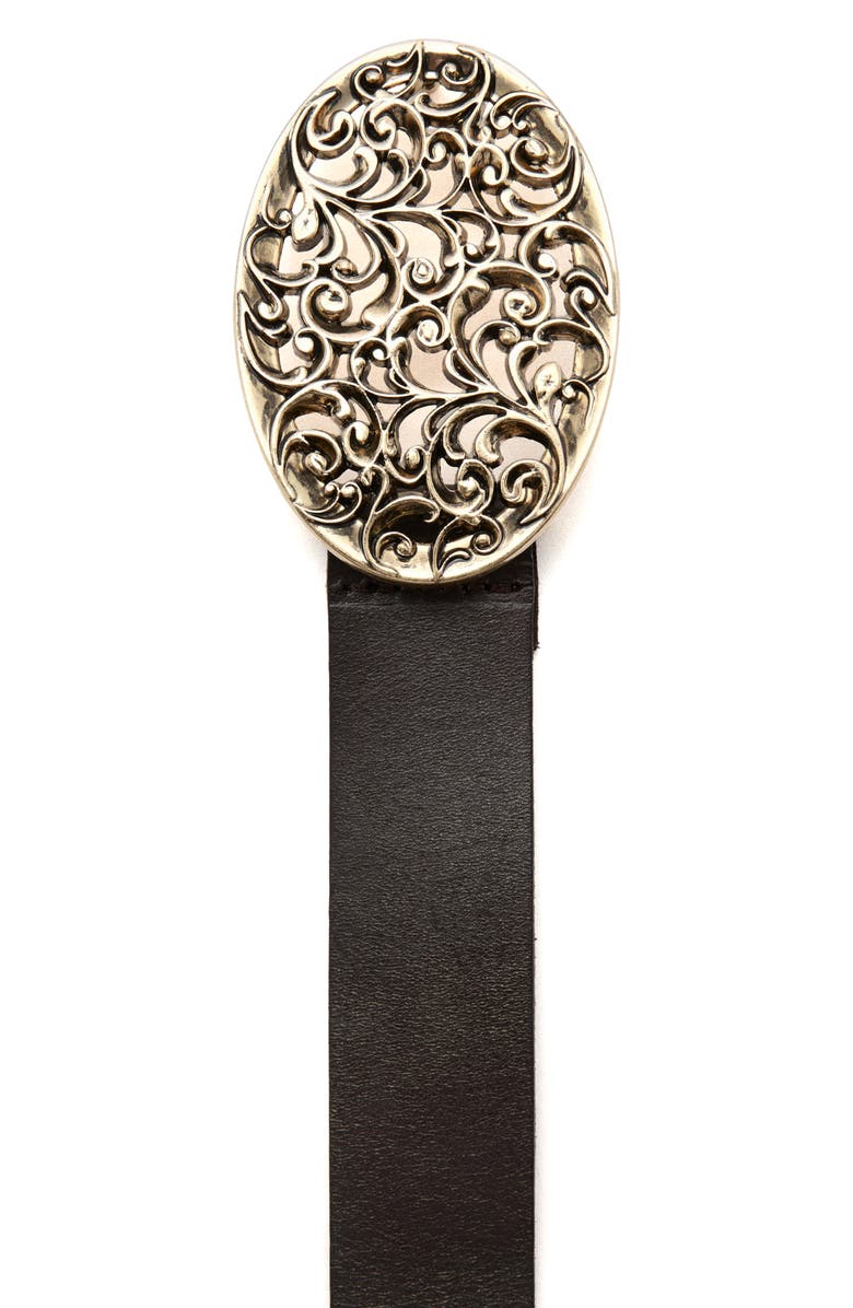 MANGO Engraved Buckle Leather Belt, Alternate, color, 