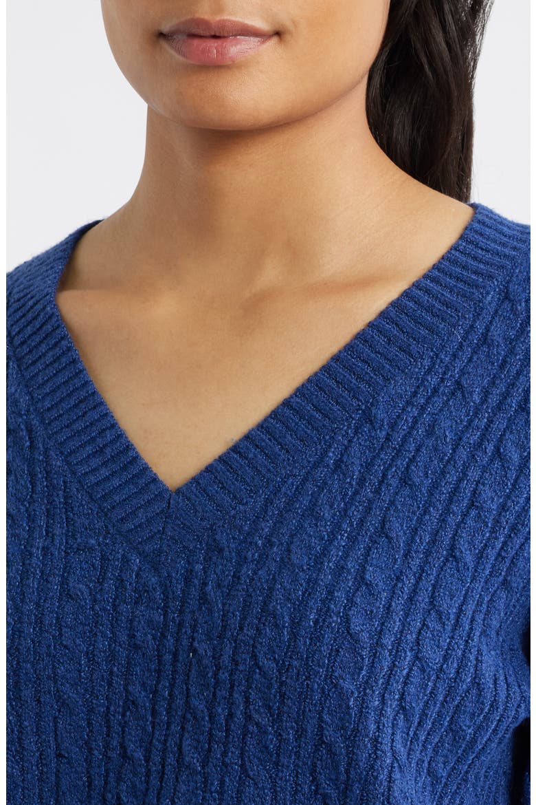 Cable V-Neck Sweater, Alternate, color, TWILIGHT