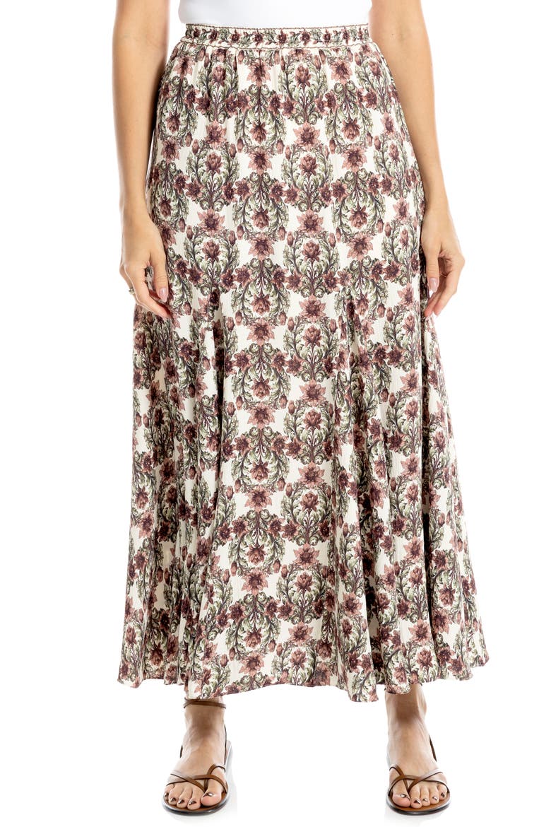 Godet Georgette Skirt, Main, color, ECRU/ MAUVE BAROQUE FLORAL