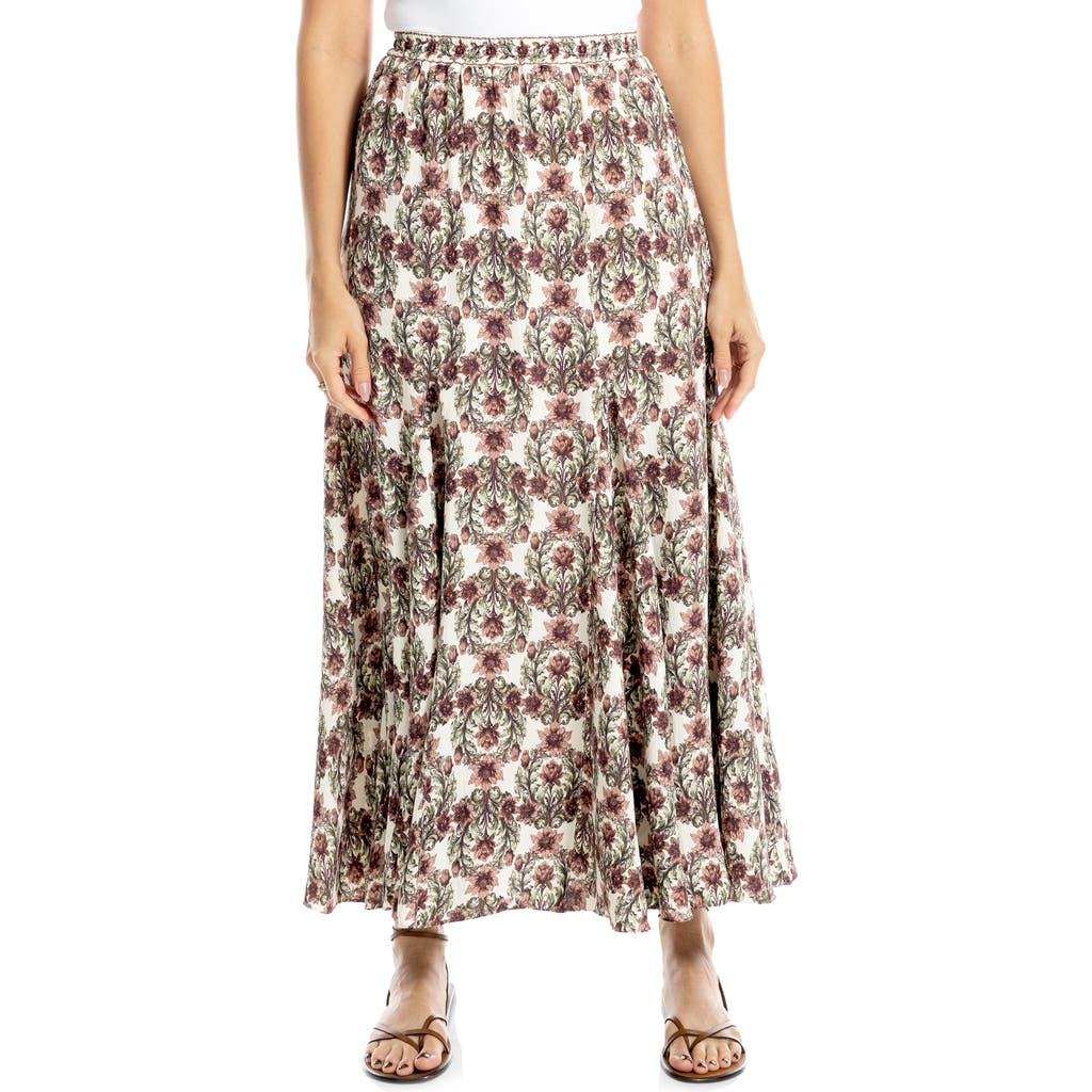 Max Studio Godet Georgette Skirt In Ecru/mauve Baroque Floral