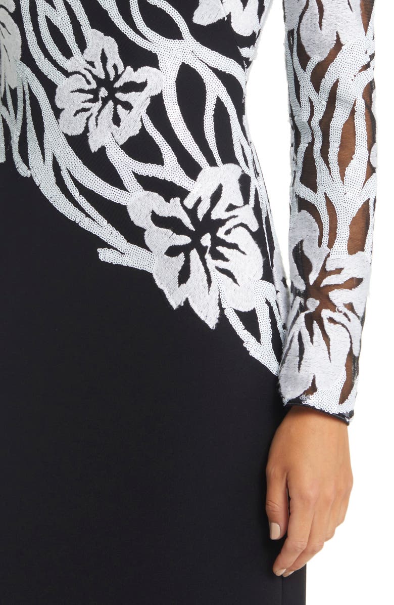 Tadashi Shoji Sequin Bodice Long Sleeve Gown, Alternate, color,