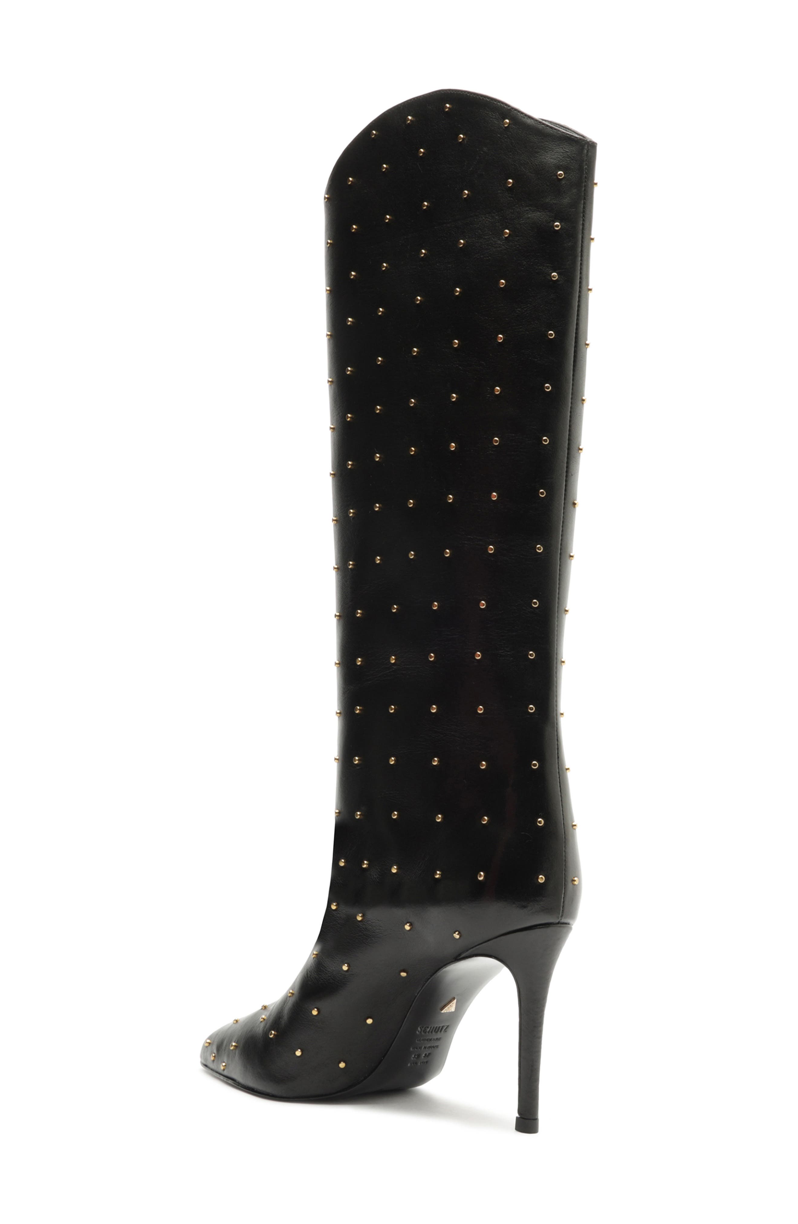 Maryana Studded Pointed Toe Boot, Alternate, color, BLACK LEATHER