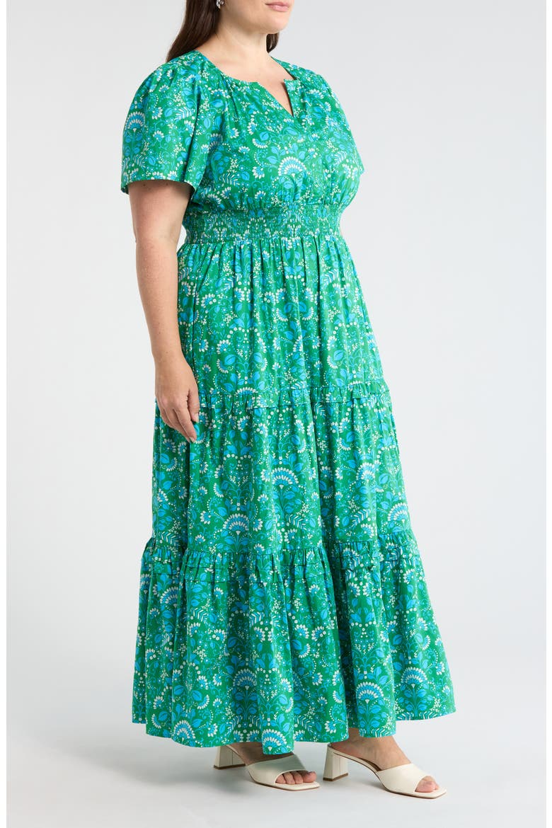 Alina Floral Palmer Tiered Cotton Maxi Dress, Alternate, color, KELLY-CERULEAN