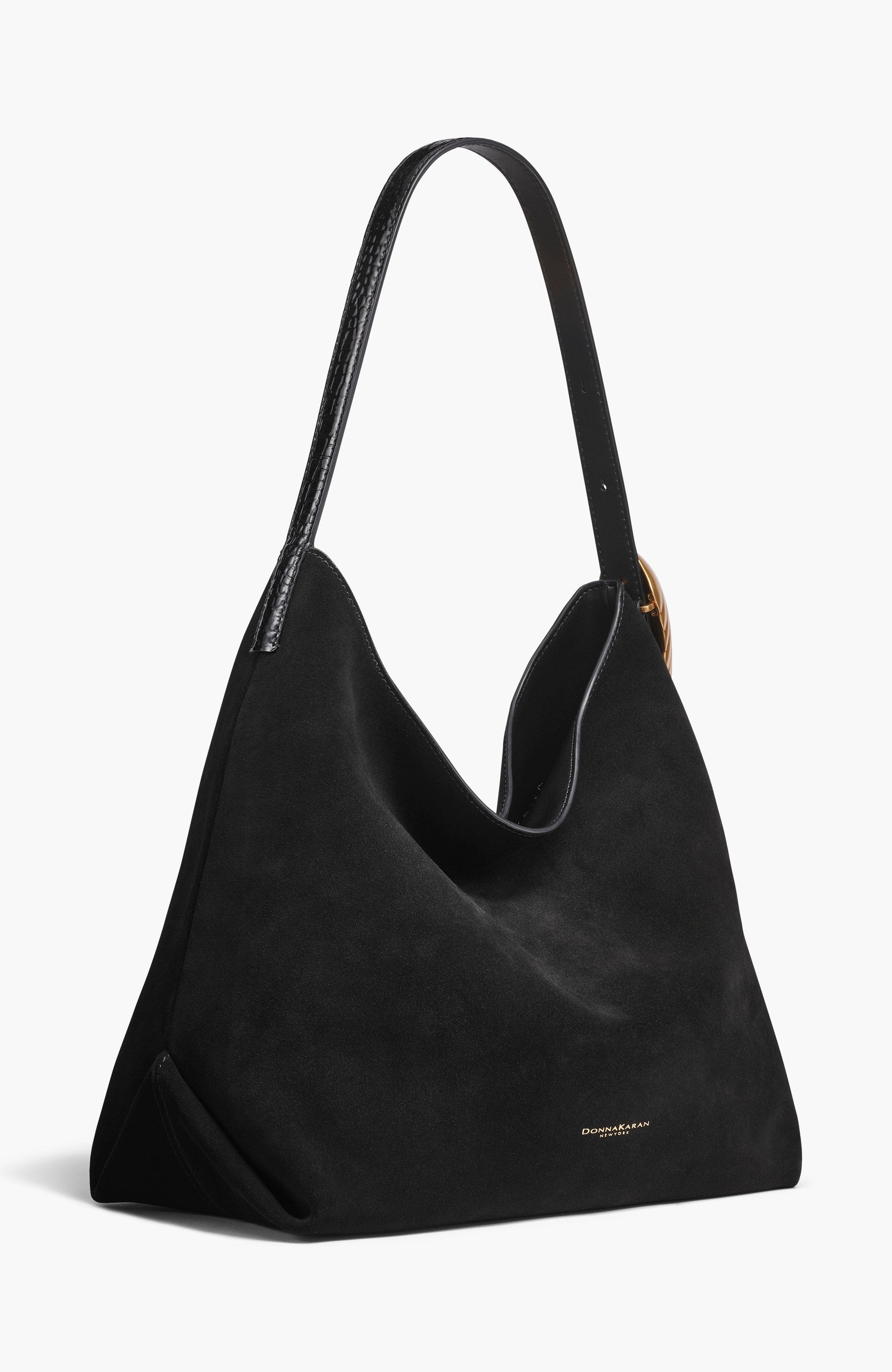 Donna Karan New York Georgette Suede Shoulder, Alternate, color, Black/Gold