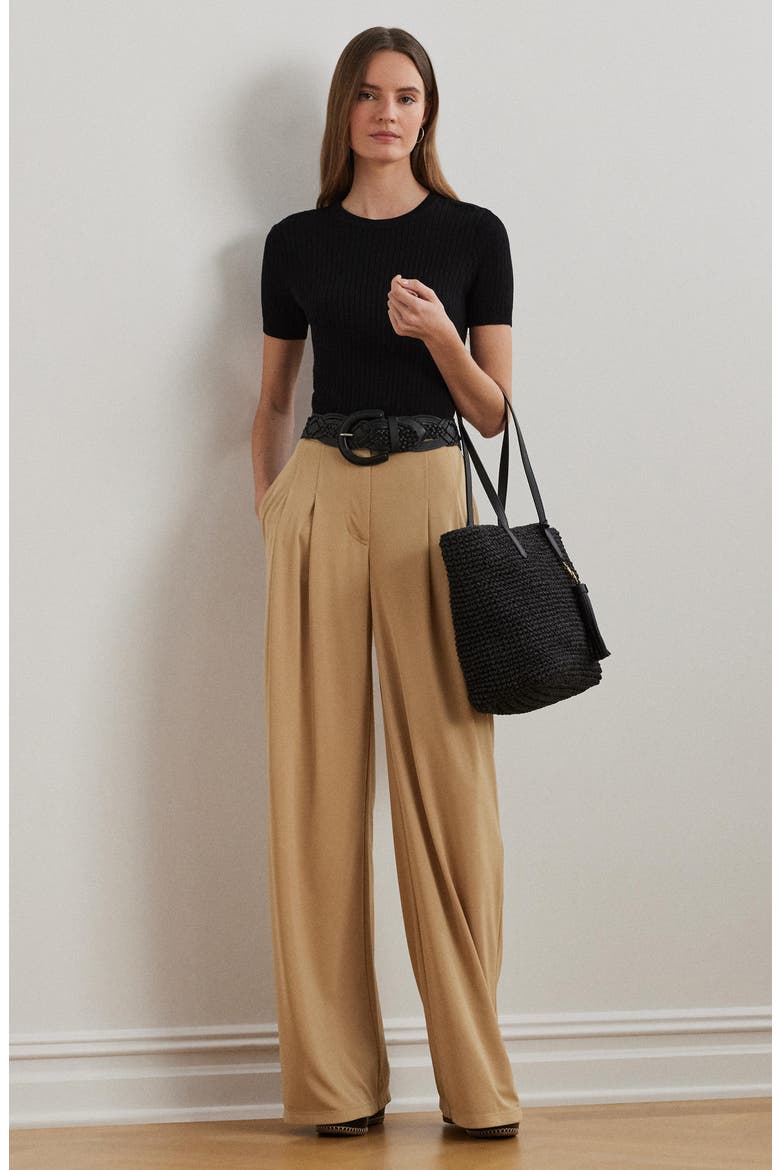 Pleated Wide Leg Knit Pants, Alternate, color, LIGHT BEIGE