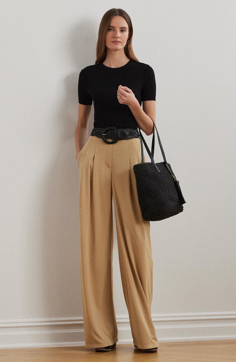 Lauren Ralph Lauren Pleated Wide Leg Knit Pants, Alternate, color, Light Beige