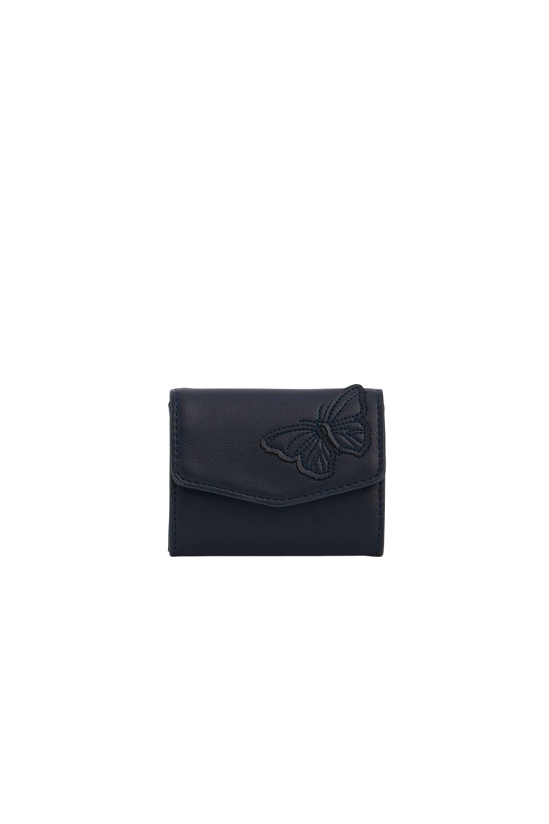 Floral Applique Card Holder Wallet, Main, color, Navy