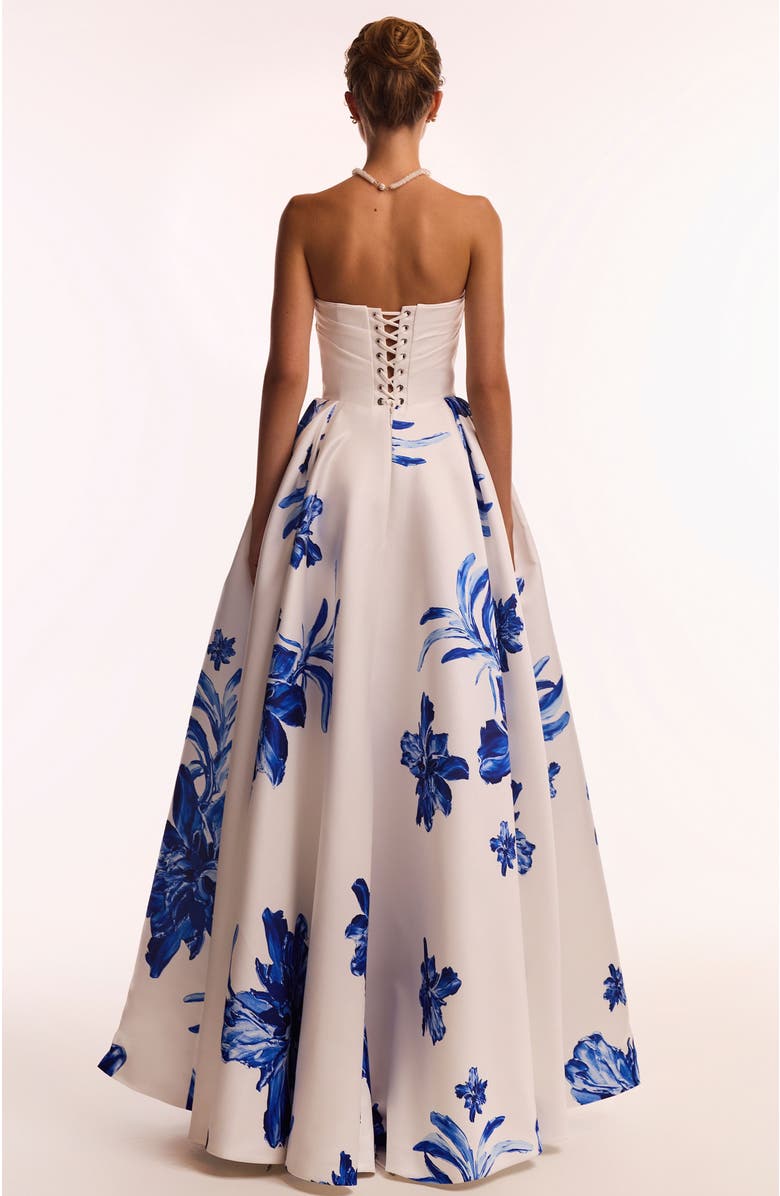 Milla Strapless A-Line Floral Formal Occasion Maxi Dress in White & Blue, Alternate, color, White-Blue