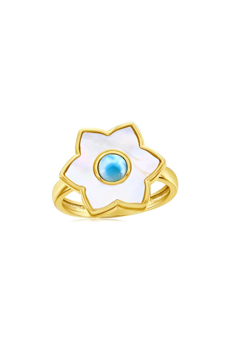 Larimar & Mother-of-Pearl Flower Ring, Main, color, BLUE/ GOLD