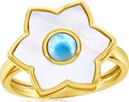 SIMONA Larimar & Mother-of-Pearl Flower Ring