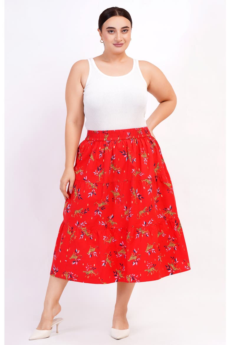 Evelyn Tiered Midi Skirt, Alternate, color, Lucky Cheetah Poppy Red