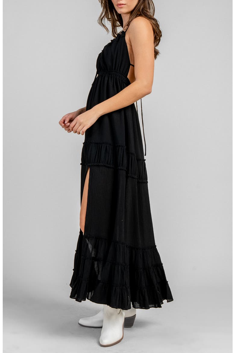 Gauze Maxi Halter Dress, Alternate, color, BLACK