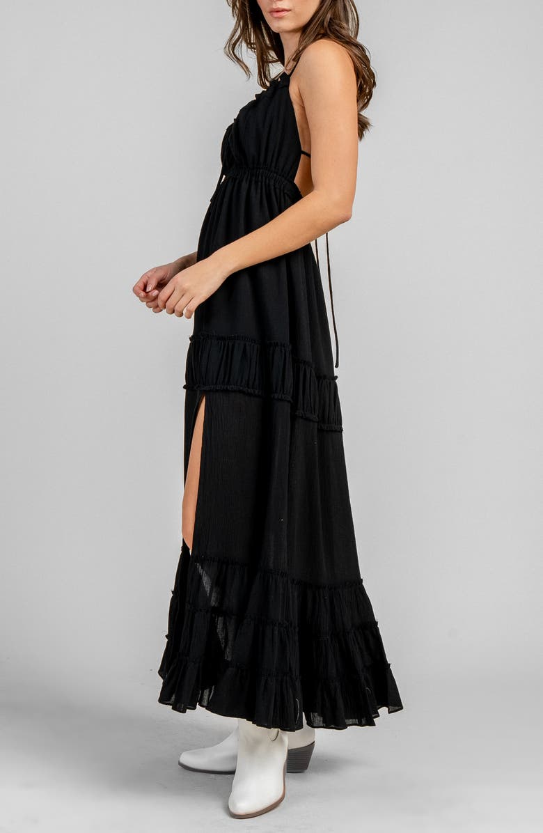Beivy Gauze Maxi Halter Dress, Alternate, color, Black