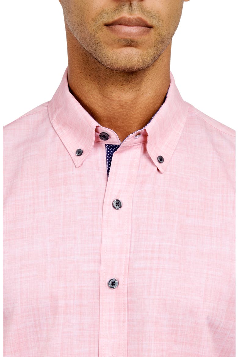 Slim Fit Four-Way Stretch Performance Chambray Short Sleeve Button-Down Shirt, Alternate, color, CORAL CHAMBRAY