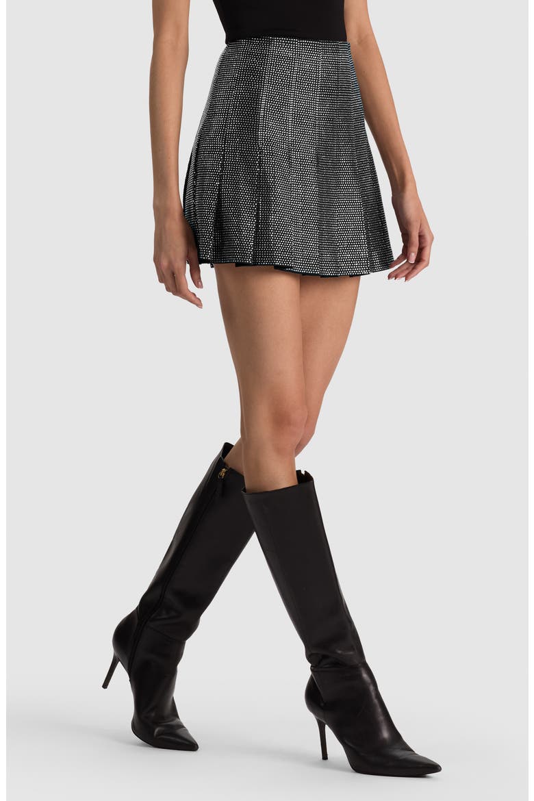 Carter Embellished Pleated Miniskirt, Alternate, color, BLACK/ CLEAR CRYSTAL