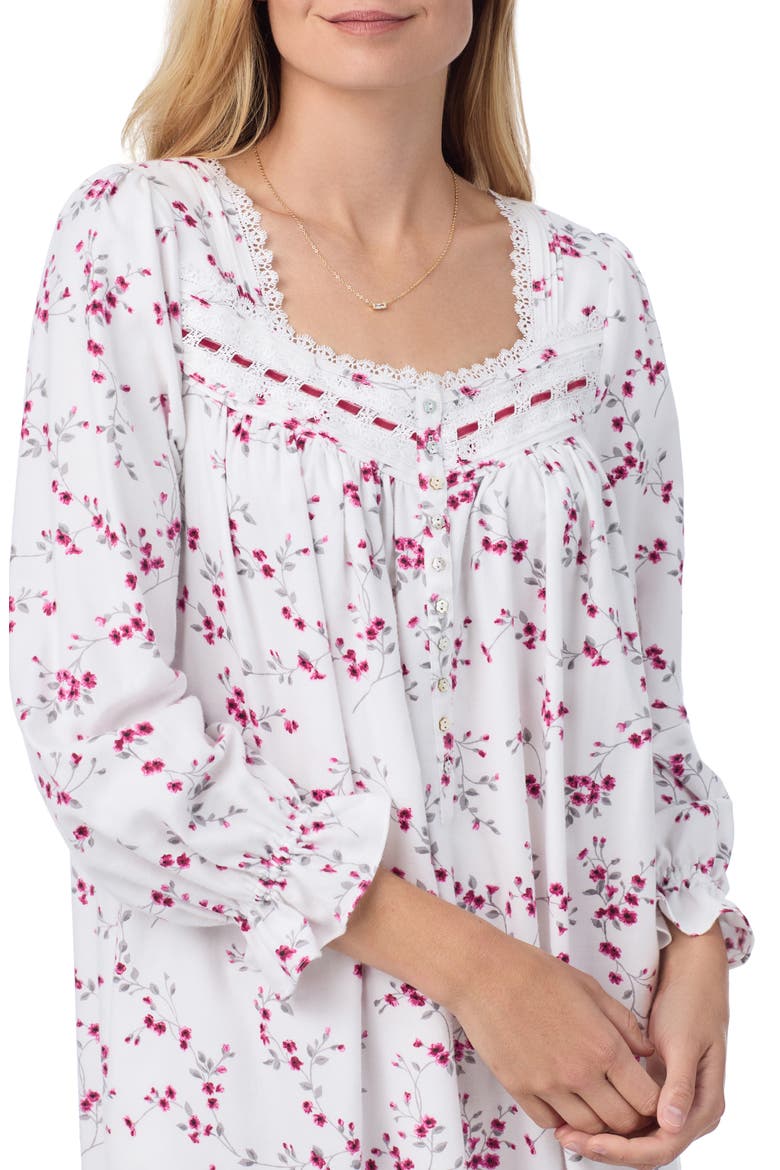 Long Sleeve Cotton Blend Flannel Ballet Nightgown, Alternate, color, WHITE/FLORA