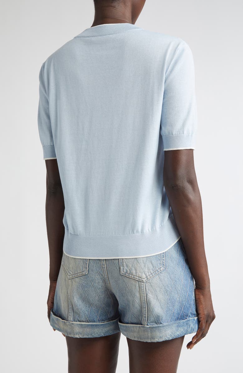 Balmain Embroidered Logo Tipped Silk & Cotton Sweater, Alternate, color, Blue/ White