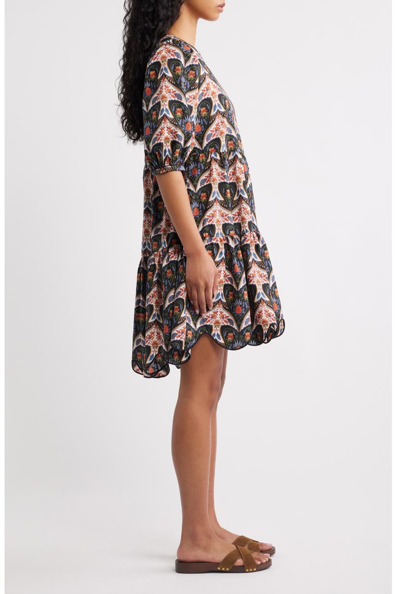 Porcelain Birds Print Minidress, Alternate, color, BLACK