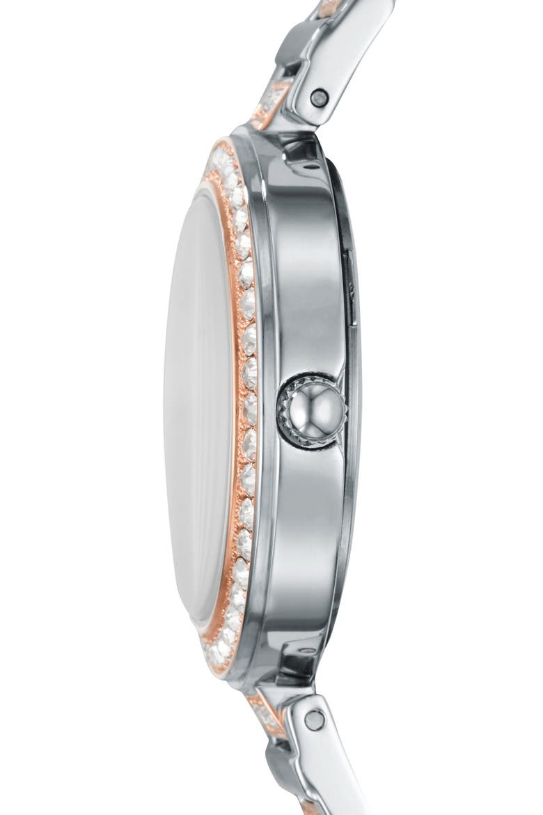 Karli Three-Hand Quartz Crystal Bracelet Watch, 32mm, Alternate, color, SILVER