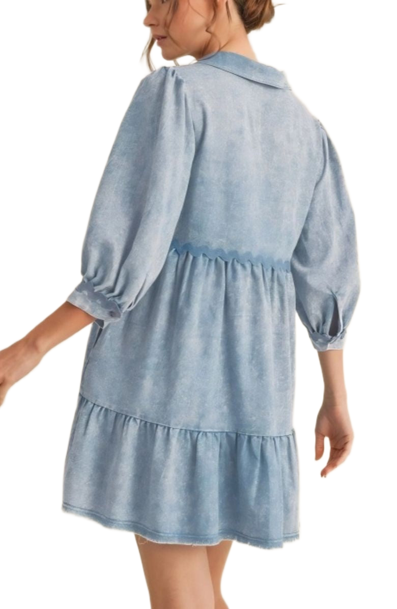 Knit and Lounge Wave Knit Tiered Collared Pocket Mini Dress, Alternate, color, Light Blue