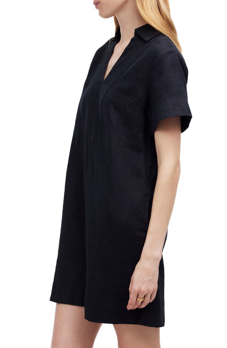 Madewell Johnny Collar V-Neck Linen Minidress, Alternate, color, 
