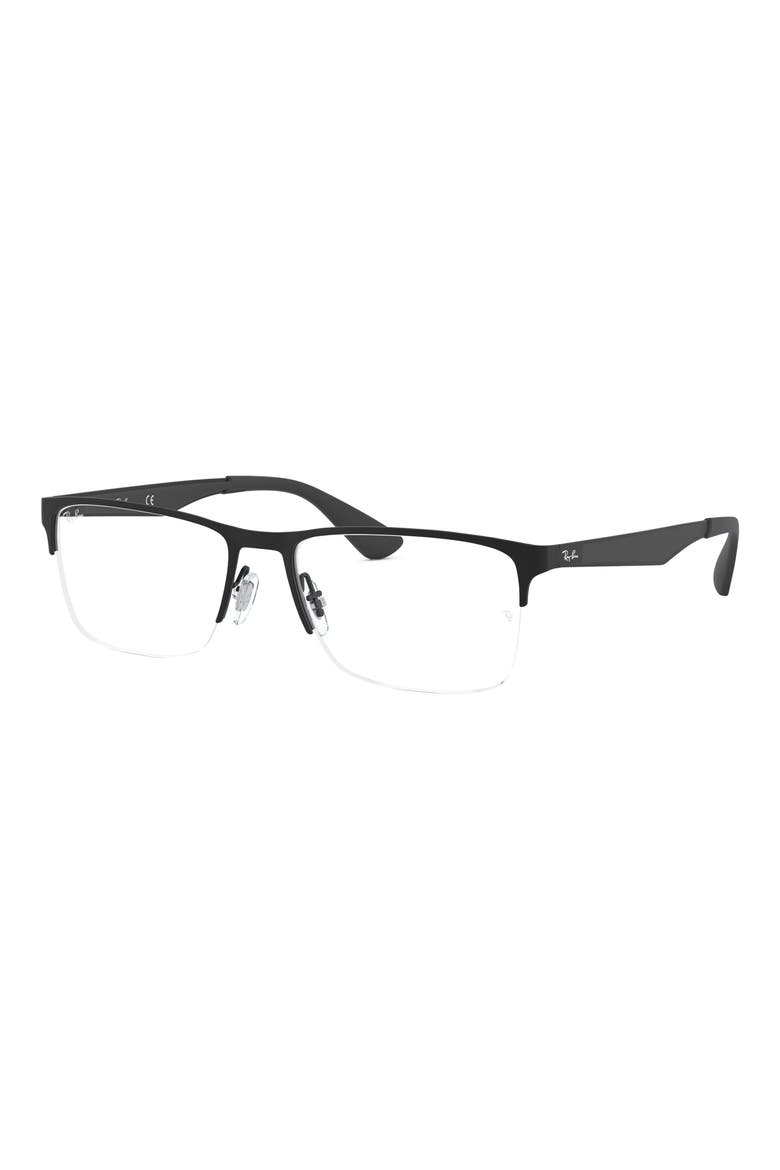 54mm Semi Rimless Rectangular Optical Glasses, Alternate, color, MATTE BLACK