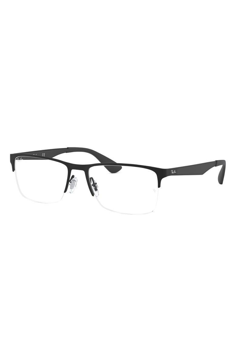 Ray-Ban 54mm Semi Rimless Rectangular Optical Glasses, Alternate, color, Matte Black