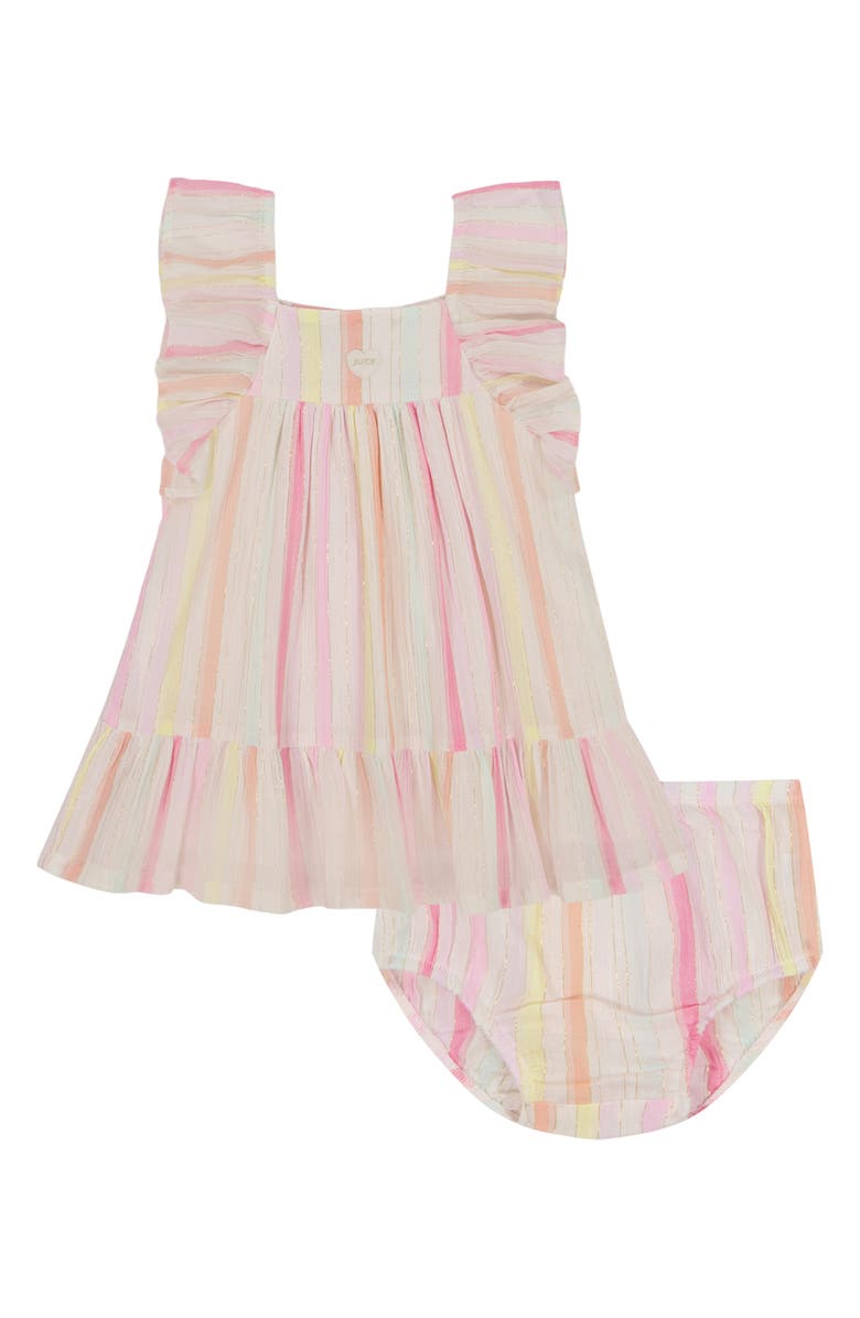 Juicy Couture Metallic Stripe Dress & Bloomers, Main, color, Ivory Multi