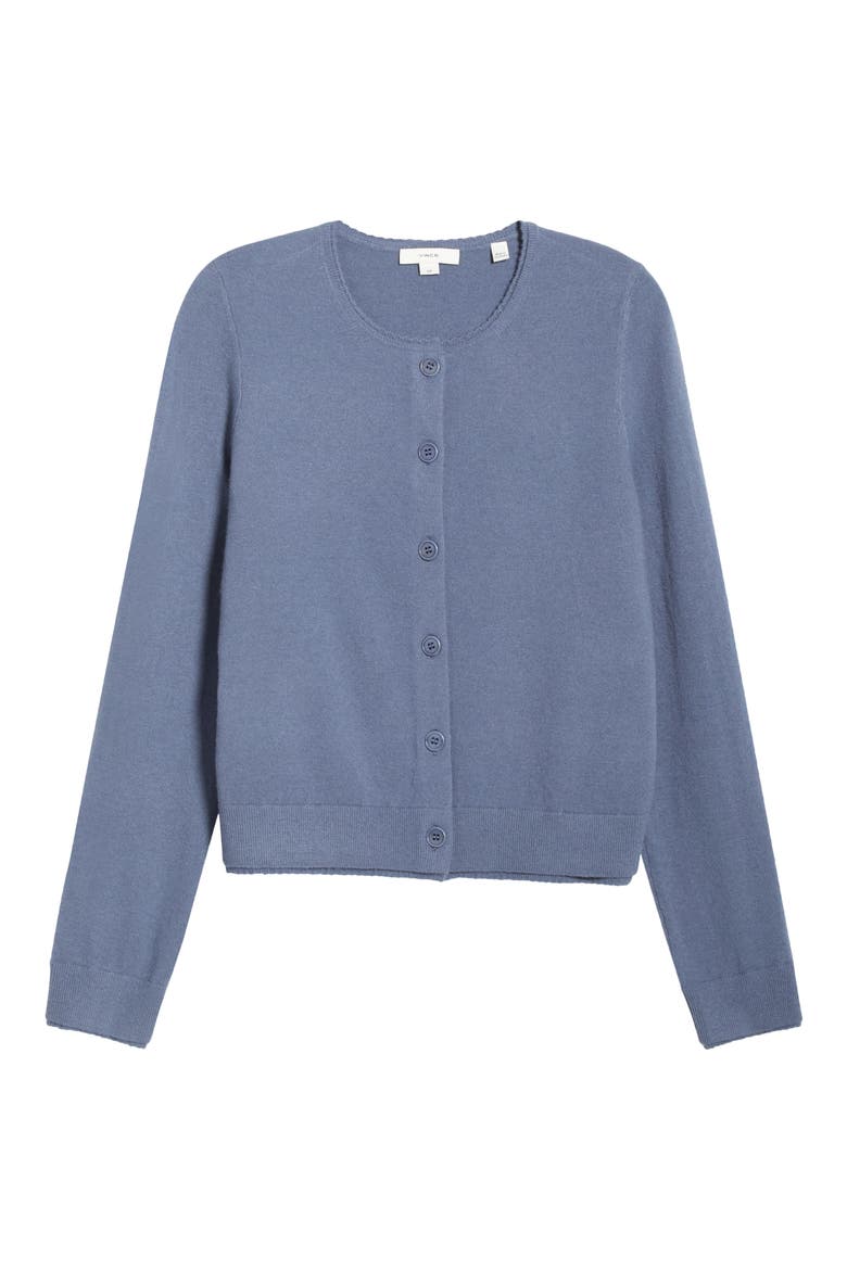 Scallop Trim Button Front Cardigan, Alternate, color, AZUL