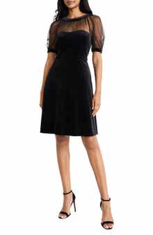 Maggy London Illusion Short Sleeve Velvet Fit & Flare Dress