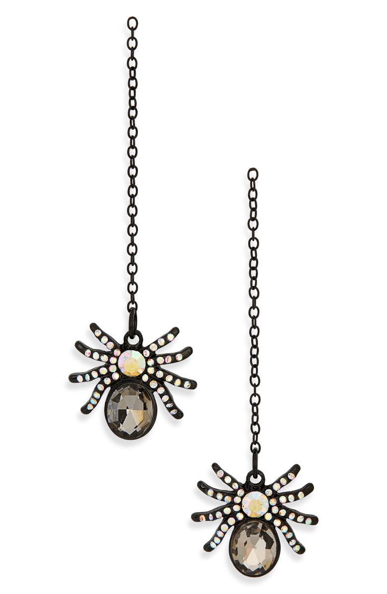 Leith Crystal Spider Linear Drop Earrings, Main, color, Black Multi- Silver