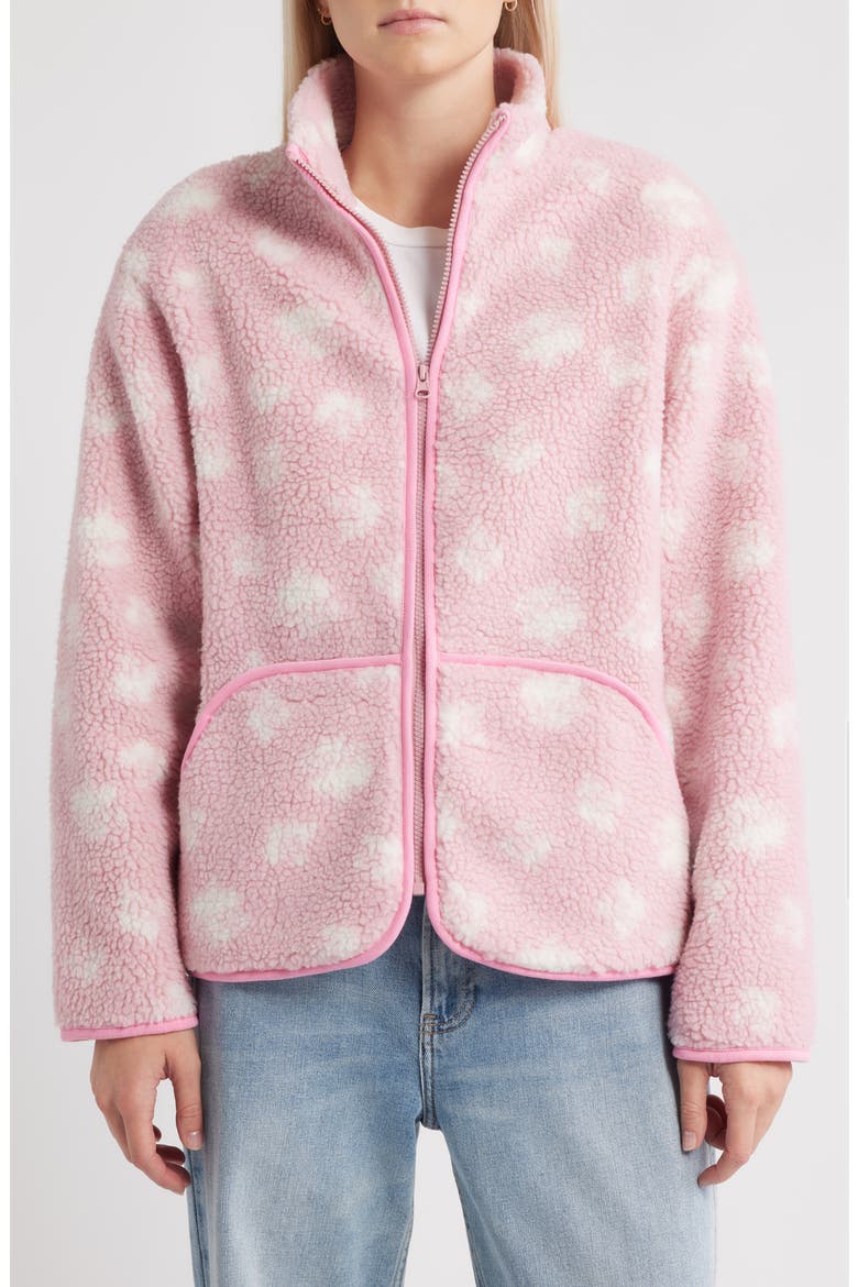 Sienna Ditsy Daisy Front Zip Fleece Jacket, Alternate, color, BABY PINK