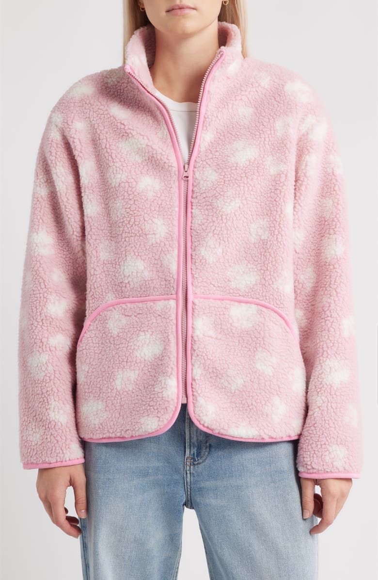HAPPY CAMP3R Sienna Ditsy Daisy Front Zip Fleece Jacket, Alternate, color, Baby Pink