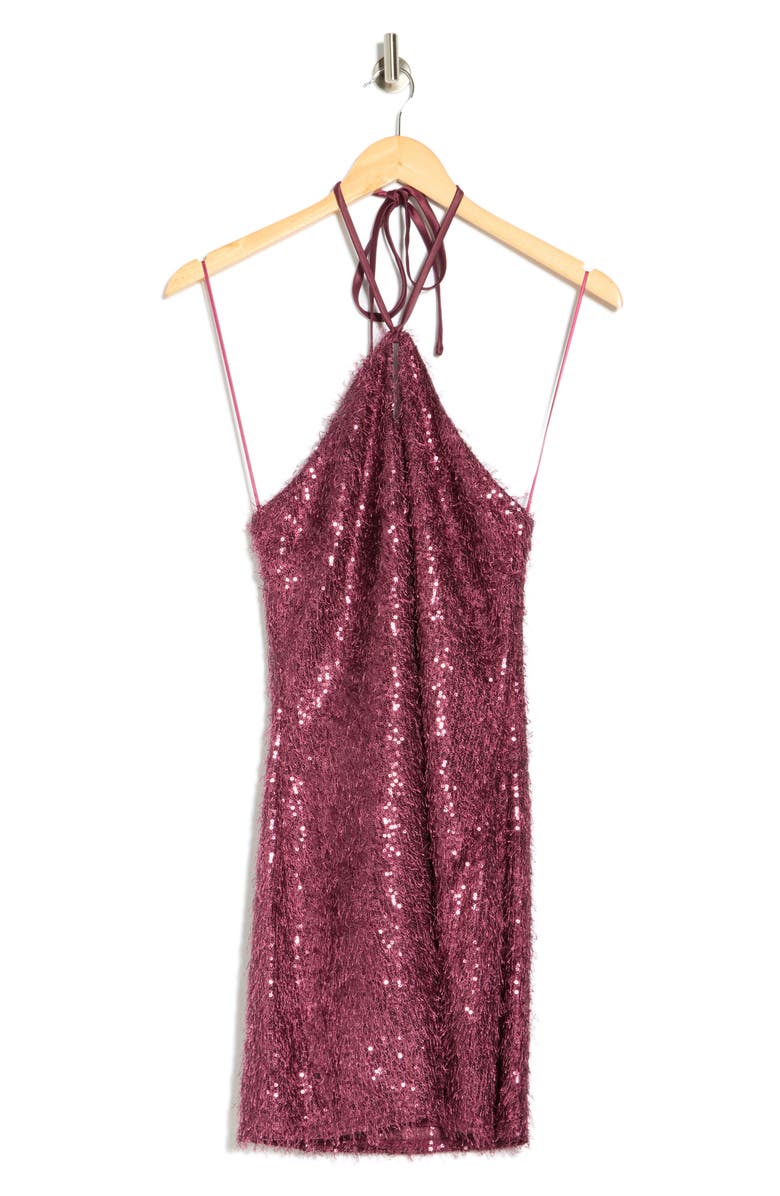 LE LIS Sequin Halter Minidress, Alternate, color, Dark Purple
