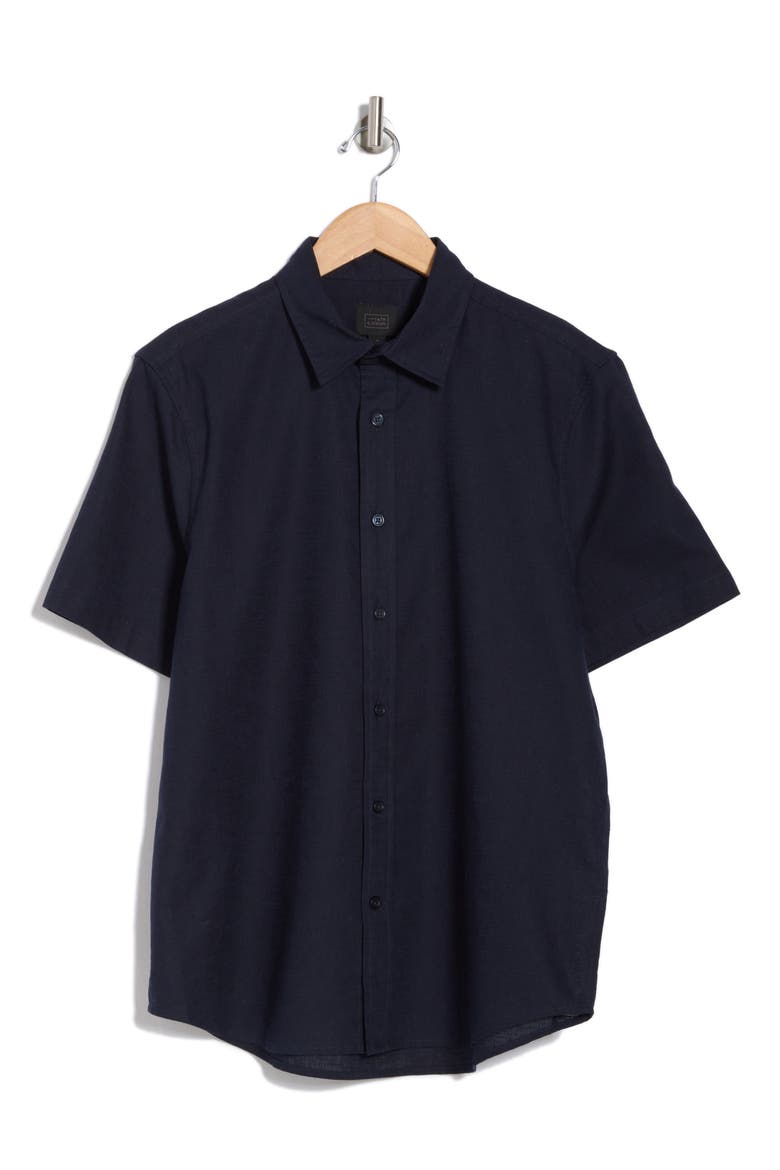 Linen & Cotton Short Sleeve Button-Up Shirt, Alternate, color, NAVY BLAZER