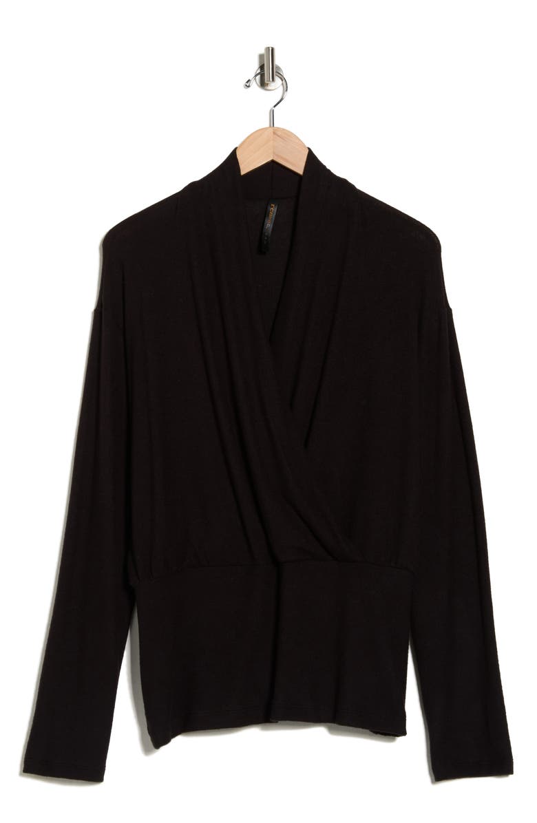 Renee C Surplice V-Neck Long Sleeve Top, Alternate, color, Black