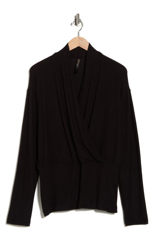 Renee C Surplice V-neck Long Sleeve Brushed Knit Top In Black
