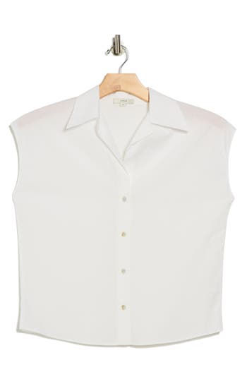 Vince Cap Sleeve Cotton Button-up Shirt In White