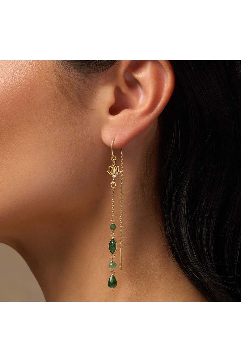 Jade Lotus Gold Plated Women's Drop Earrings - Peaceful Perspective, Alternate, color, Gold/green