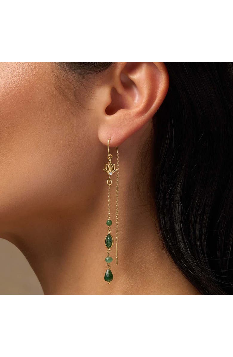 Karma and Luck Peaceful Perspective Lotus Jade Drop Gold Earrings, Alternate, color, Gold/Green