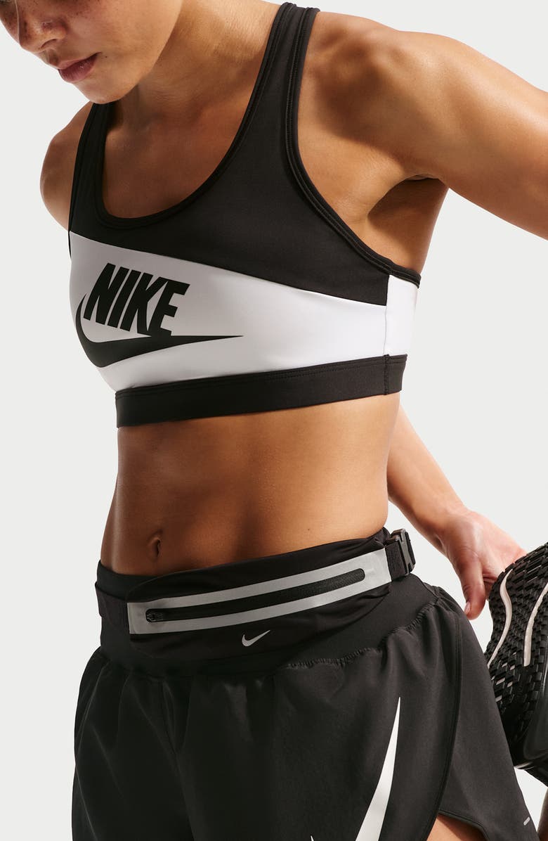 Nike Swoosh Dri-FIT Sports Bra, Alternate, color, White/ Black/ Black/ Black